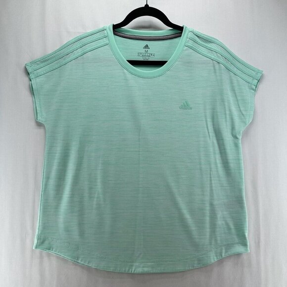 Adidas Shirt Womens Sz M Climalite Breathable Boxy Short Sleeve Athleisure Green - Picture 1 of 12